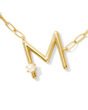 Pearl Gold Letter Pendant Necklace in Freshwater Pearl // M