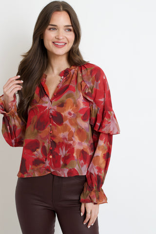 Stacey Watercolor Ruffle Top