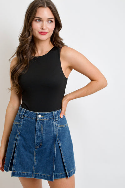 Camryn Denim Pleated Skort