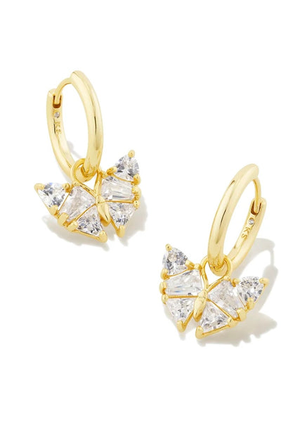 Blair Gold Butterfly Huggie Earrings in White Crystal