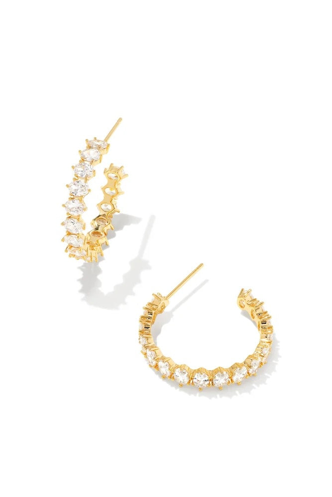 Cailin Gold Crystal Hoop Earrings in White Crystal