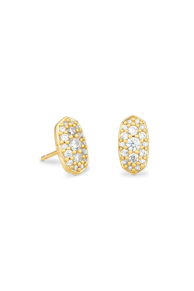 Grayson Gold Stud Earrings in White Crystal