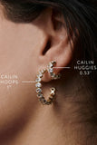 Cailin Silver Huggie Earrings in White Crystal