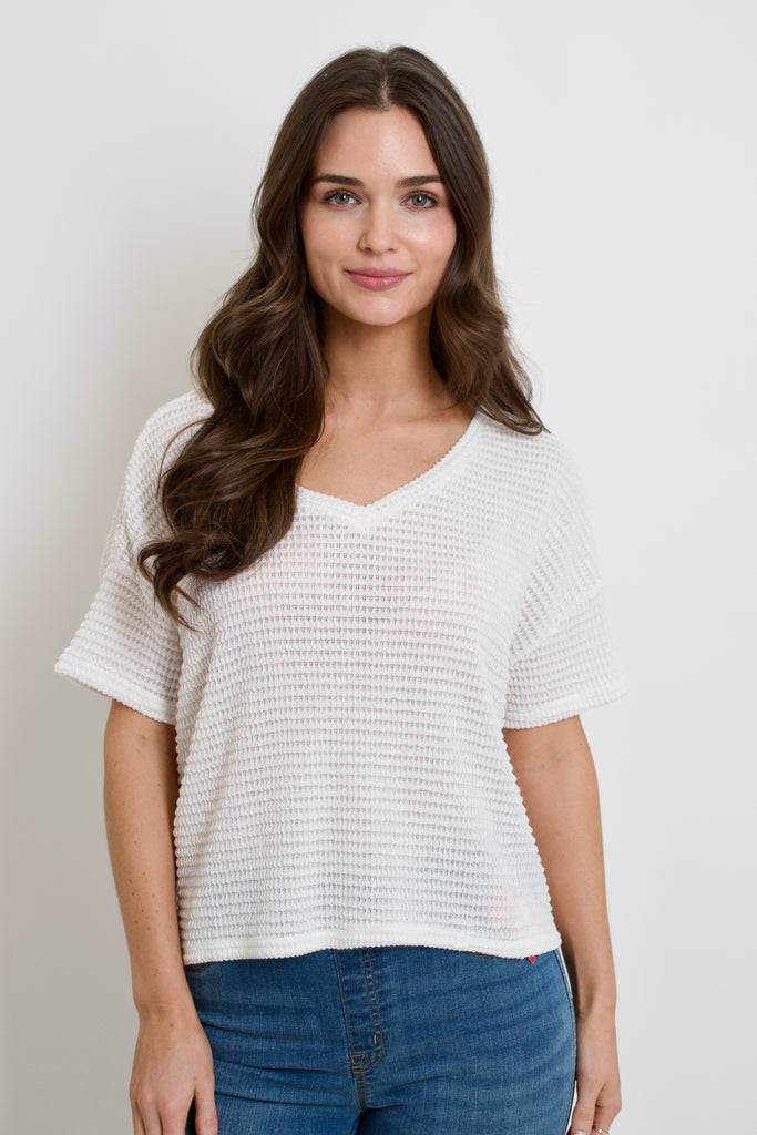 Waffle Knit V-Neck // ivory