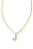Crystal Letter J Gold Pendant Necklace in White Crystal