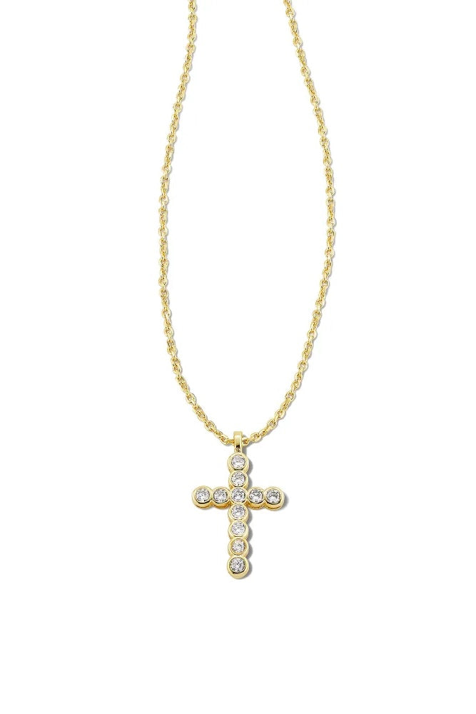 Cross Gold Pendant Necklace in White Crystal