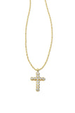 Cross Gold Pendant Necklace in White Crystal