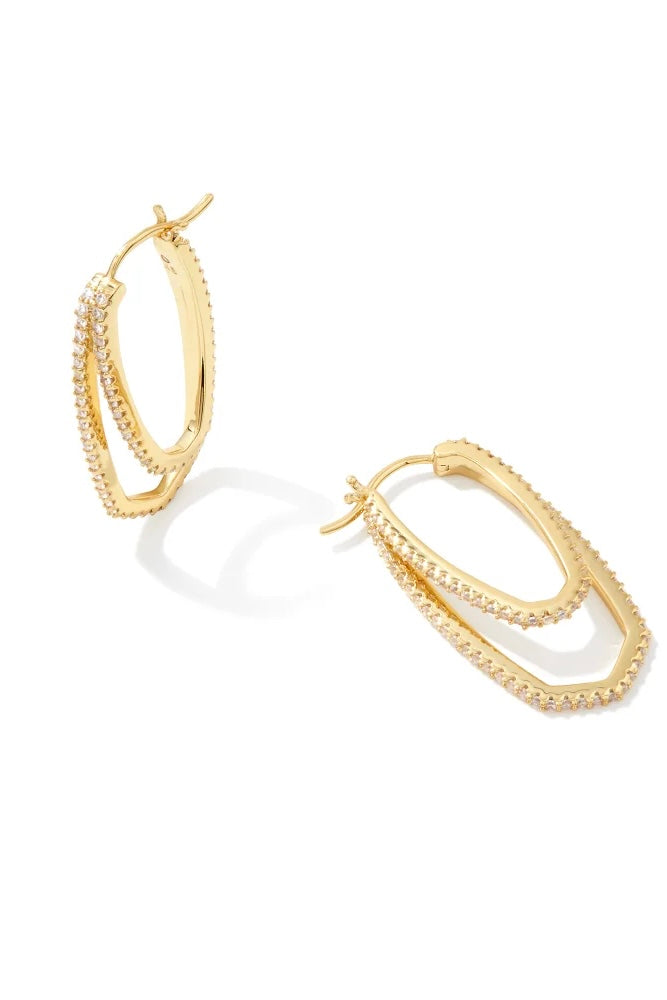 Murphy Gold Hoop Earrings in White Crystal