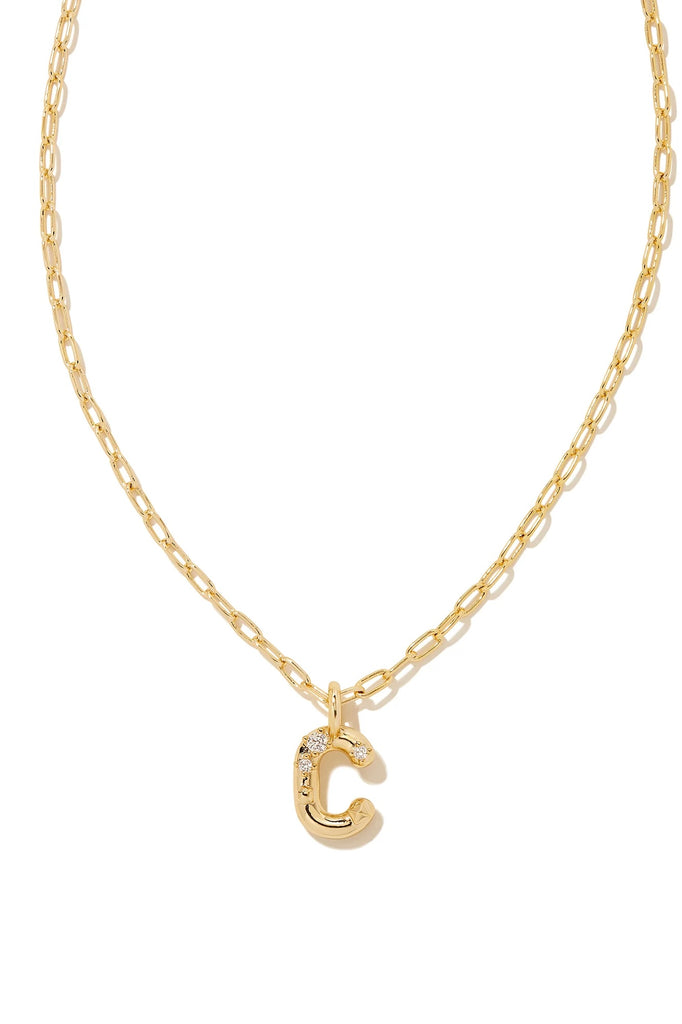 Crystal Letter C Gold Short Pendant Necklace in White Crystal