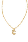 Crystal Letter C Gold Short Pendant Necklace in White Crystal