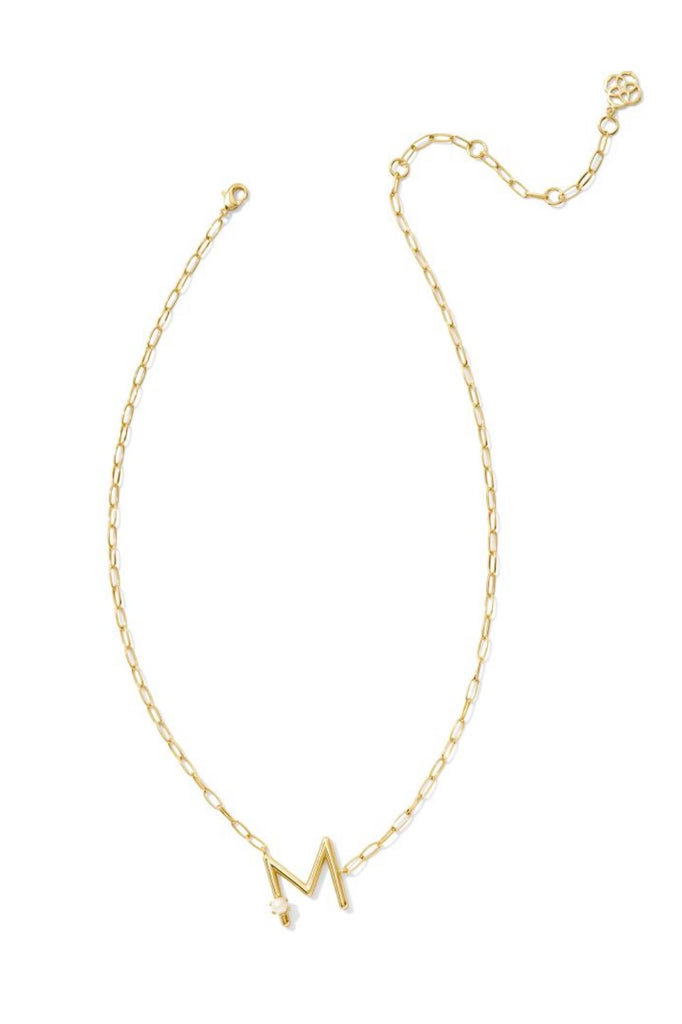 Pearl Gold Letter Pendant Necklace in Freshwater Pearl // M