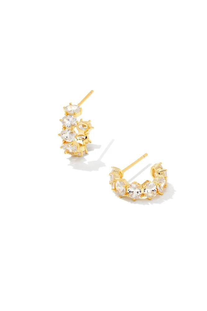 Cailin Gold Crystal Huggie Earrings in White Crystal