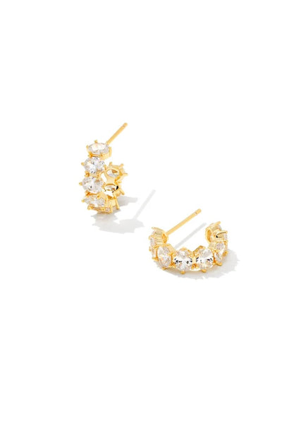 Cailin Gold Crystal Huggie Earrings in White Crystal