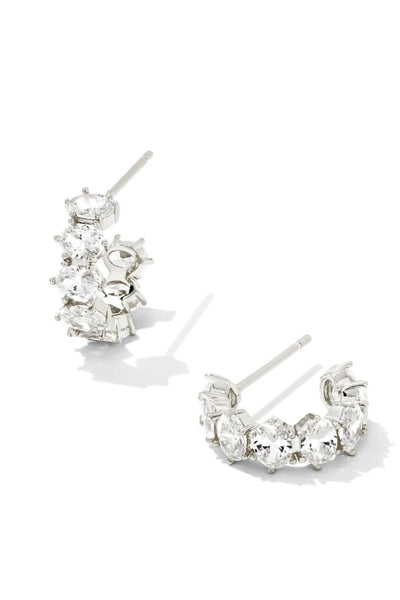 Cailin Silver Huggie Earrings in White Crystal