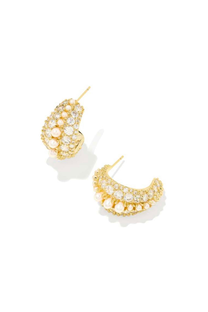 Krista Gold Hoop Earrings in White Mix