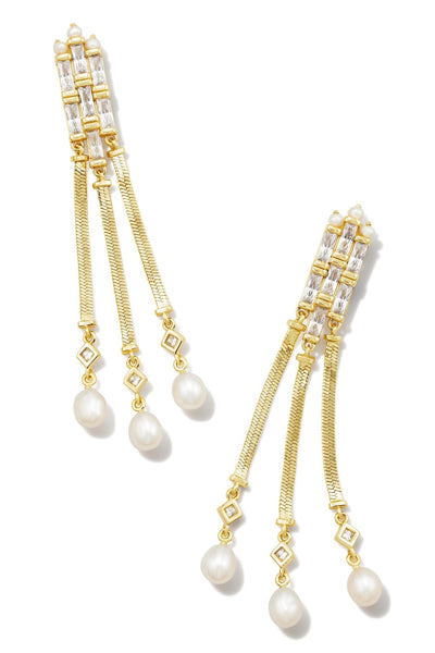 Gracie Linear Earrings in Gold White Mix