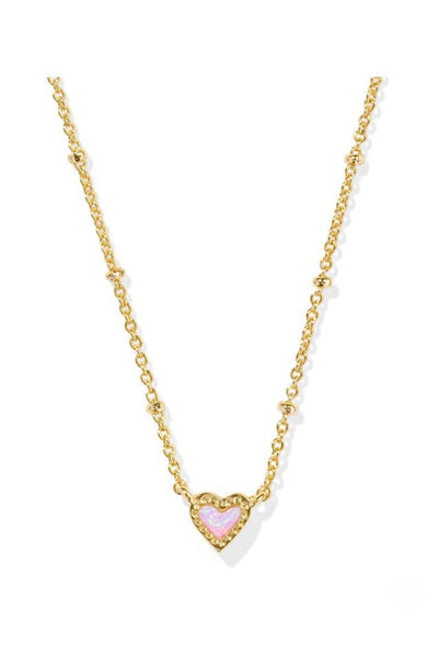 Mini Ari Heart Gold Satellite Short Pendant Necklace in Bubblegum Opal