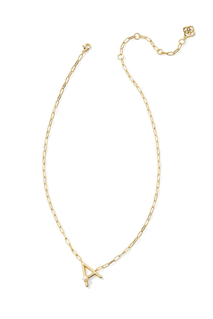 Pearl Gold Letter Pendant Necklace in Freshwater Pearl // A