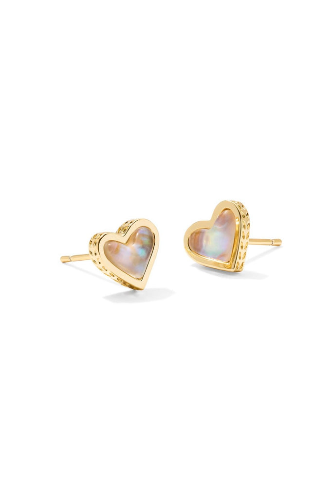 Framed Ari Heart Gold Stud Earrings in Iridescent Abalone