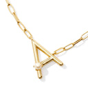 Pearl Gold Letter Pendant Necklace in Freshwater Pearl // A