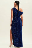 Cobalt Velvet Sequin Gown